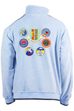60th Operations squadron velour tracksuit. Baby blue velour with custom embroidered callsigns on the front chest, 60th OG Logo embroidered on the back. Matching velour pants, sweatsedo