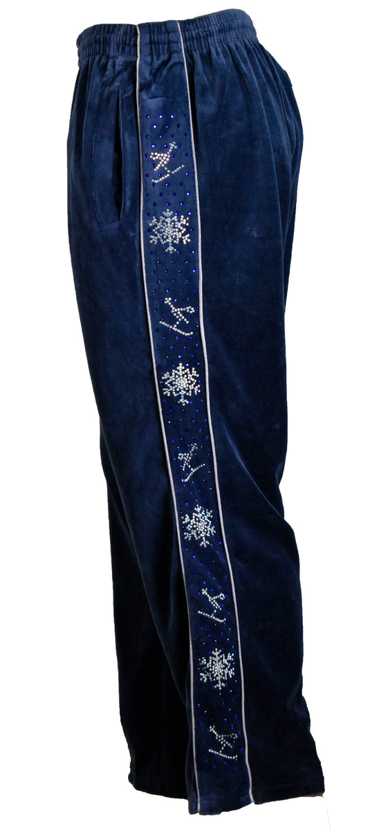 Mens Navy Blue Velour Tracksuit with Rhinestones Snowfest Sweatsedo