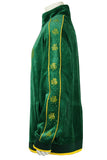 St. Patrick's Day costume, tracksuit, green sweatshirt, shamrocks, velour, custom embroidery, rhinestones, bling bling, hoodie