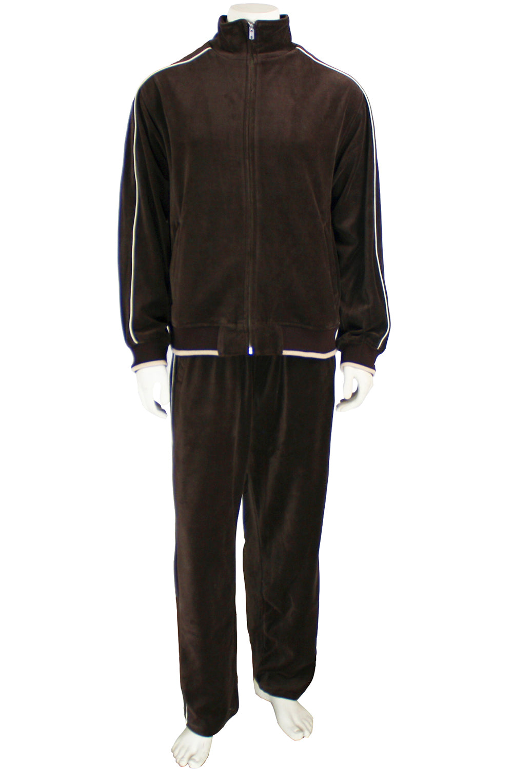 Mens Brown Velour Tracksuit with Tan Piping Sweatsedo