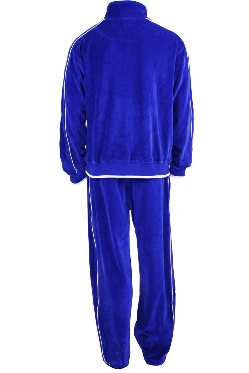 Mens Royal Blue Velour Tracksuit with White Piping – Sweatsedo
