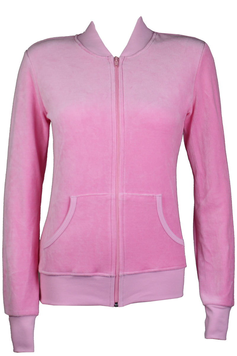 Baby Pink Velour Collar Jacket, Track Jacket