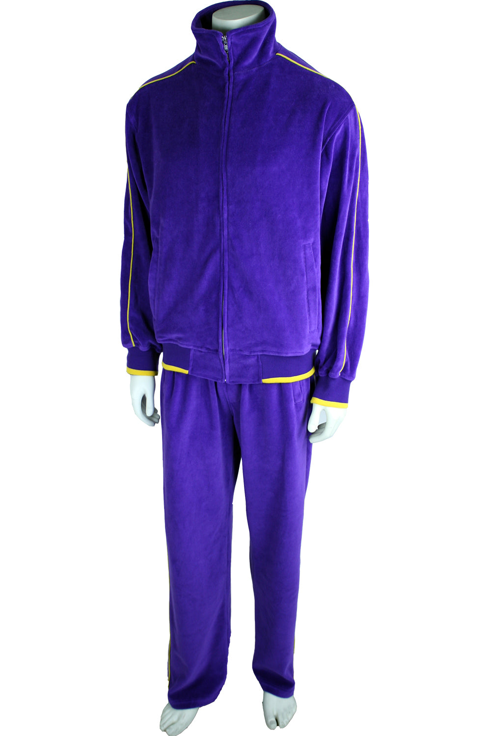 Mens Purple Velour Tracksuit with Yellow Piping Sweatsedo