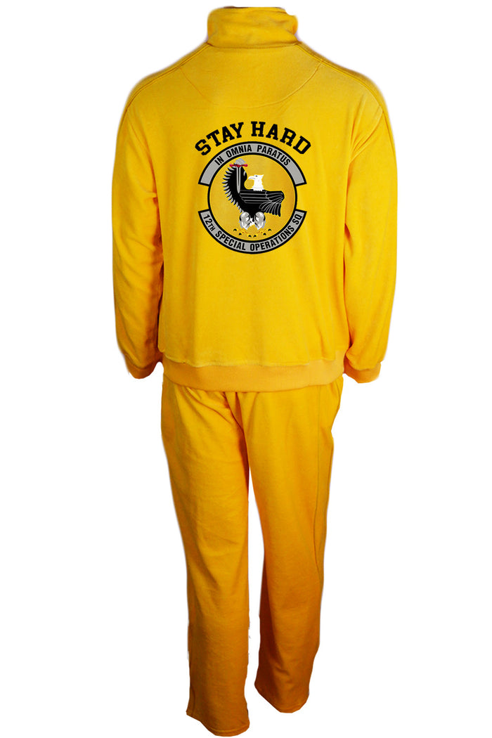 12th  SOS, custom embroidery, velour, tracksuit, military, pilots, air force, gold velour, yellow, callsign, sweatsedo, sweatsuit