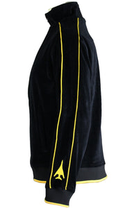 7th Operations Group Squadron black velour track jacket.  custom embroidered with callsign on the front of the jacket.  Embroidered B-1 Bomber Silhouette on each cuff.