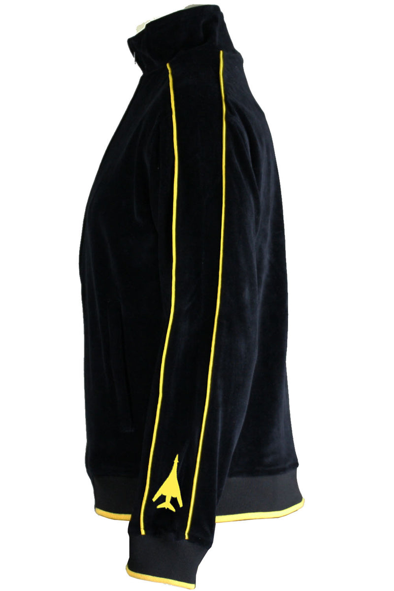 7th Operations Group Squadron black velour track jacket.  custom embroidered with callsign on the front of the jacket.  Embroidered B-1 Bomber Silhouette on each cuff.