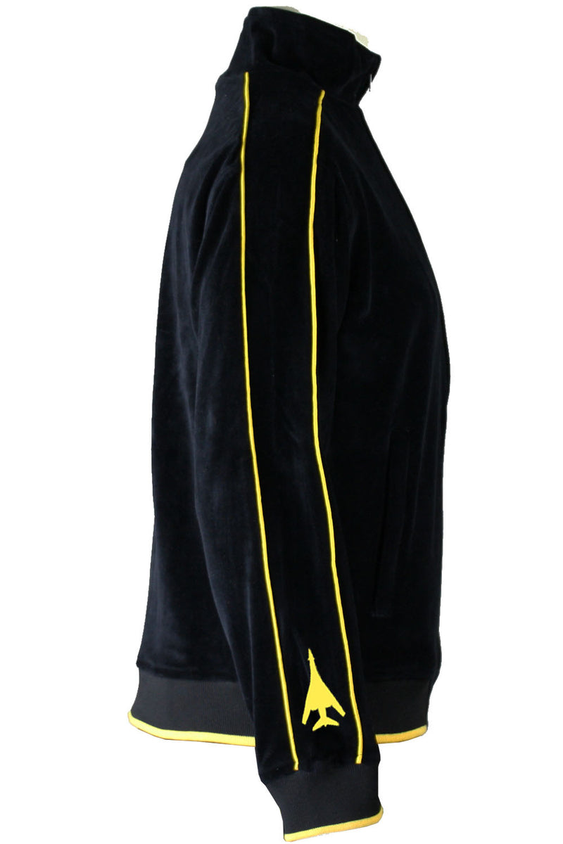 7th Operations Group Squadron black velour track jacket.  custom embroidered with callsign on the front of the jacket.  Embroidered B-1 Bomber Silhouette on each cuff.