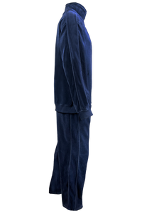 side view, solid navy blue, mens, velour, tracksuit, custom embroidery, rhinestones, sweatsuit, jumpsuit, sweatshirt, sweat pants, track pants, track jacket