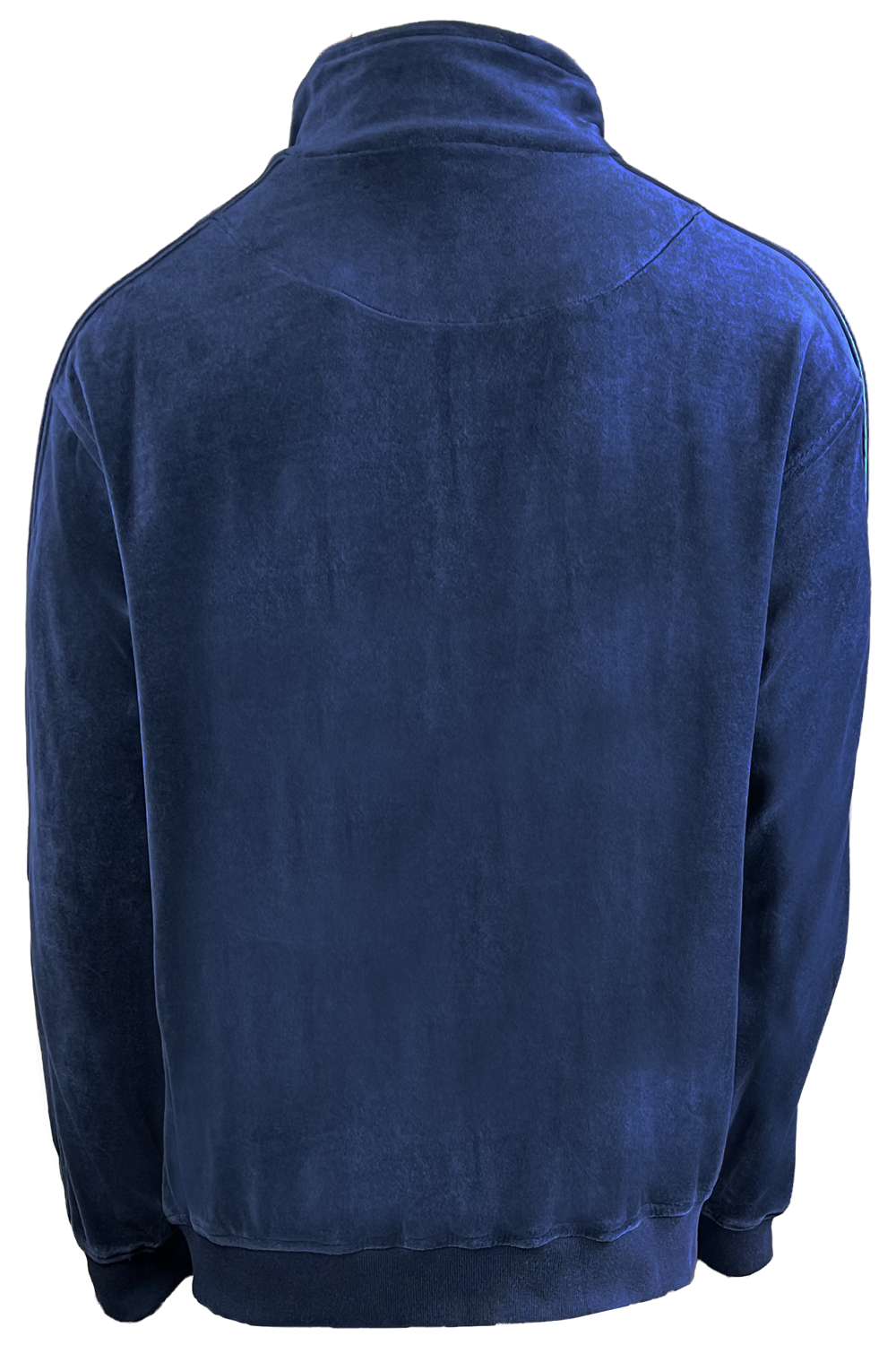 Back view, solid navy blue, mens, velour, track jacket, custom embroidery, rhinestones, sweatsuit, jumpsuit, sweatshirt, sweat Shirt