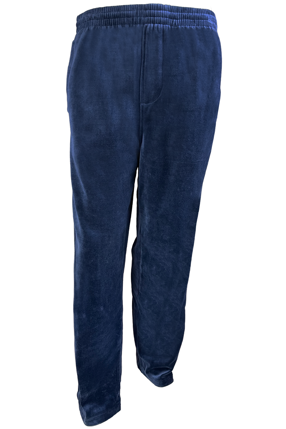 solid navy blue, mens, velour, track pants, custom embroidery, rhinestones, sweatsuit, jumpsuit, sweatshirt, sweat pants, front view