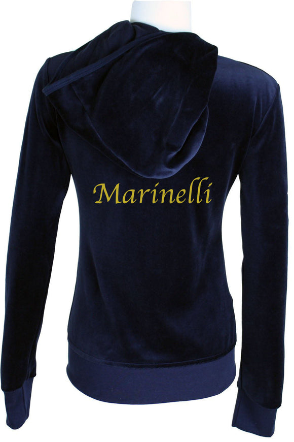 custom velour hoodie, navy blue tracksuit, embroidery, custom with your name