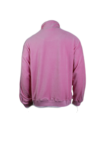 back of a pink velour track jacket, ideal space to embroider or rhinestones