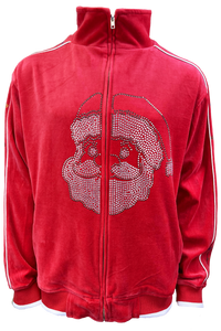 velour, tracksuit, rhinestone stocking, Christmas, party, fun, sweatsuit, holiday, festive, custom embroidery, custom rhinestones, ugly christmas sweater