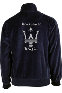 mens velour tracksuit, custom embroidery, sweatsuit, maserati, sweat pants, navy blue