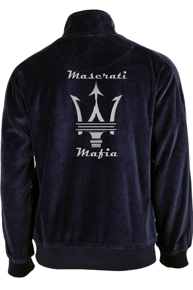 mens velour tracksuit, custom embroidery, sweatsuit, maserati, sweat pants, navy blue