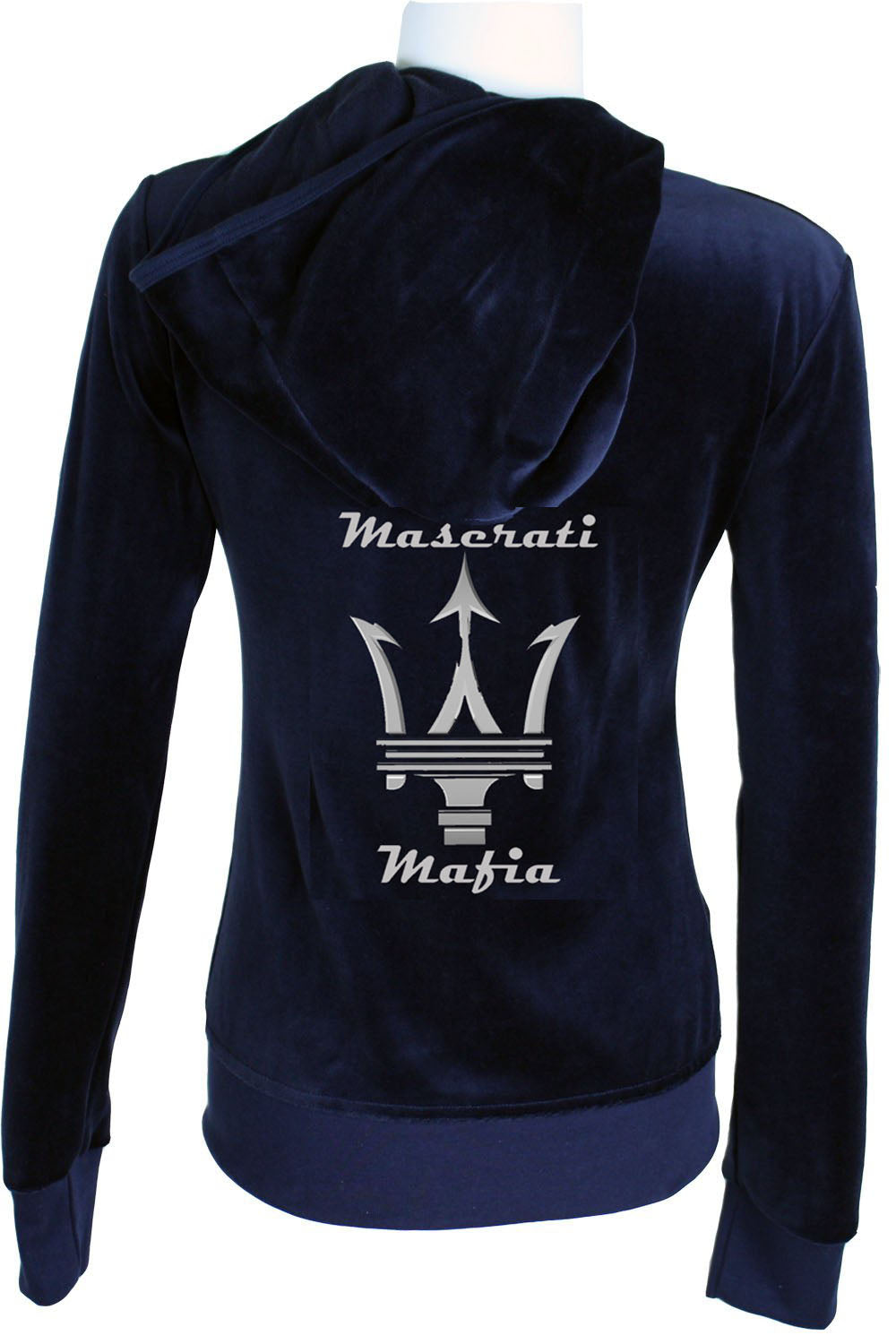 maserati velour tracksuit, navy blue, custom rhinestones, embroidery