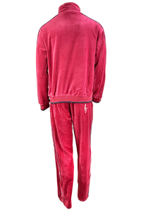 apres ski, Le Chamois, velour, tracksuit, sweatsuit, Palisades Tahoe, rhinestones, embroidery, custom, burgundy, skiing