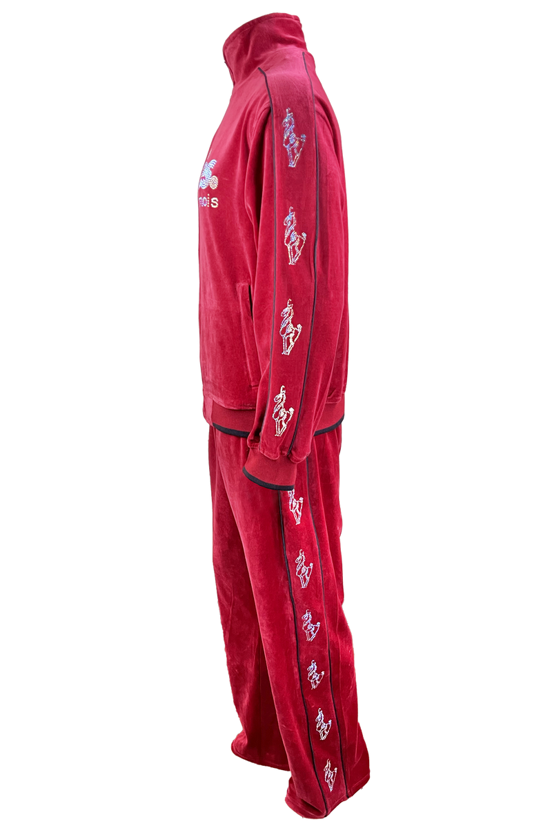 apres ski, Le Chamois, velour, tracksuit, sweatsuit, Palisades Tahoe, rhinestones, embroidery, custom, burgundy, skiing