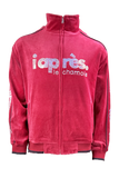 apres ski, Le Chamois, velour, tracksuit, sweatsuit, Palisades Tahoe, rhinestones, embroidery, custom, burgundy, skiing