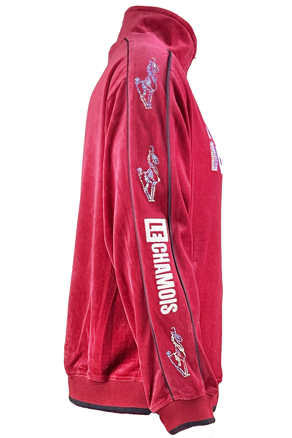 apres ski, Le Chamois, velour, tracksuit, sweatsuit, Palisades Tahoe, rhinestones, embroidery, custom, burgundy, skiing