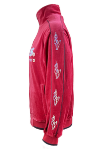 apres ski, Le Chamois, velour, tracksuit, sweatsuit, Palisades Tahoe, rhinestones, embroidery, custom, burgundy, skiing