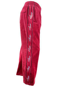 apres ski, Le Chamois, velour, tracksuit, sweatsuit, Palisades Tahoe, rhinestones, embroidery, custom, burgundy, skiing