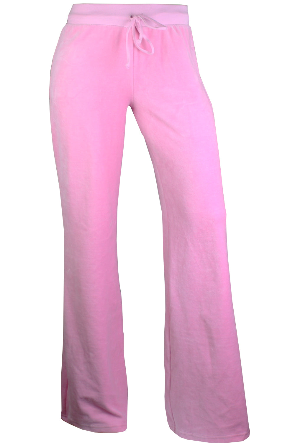 Pink velour sweatpants on a white background
