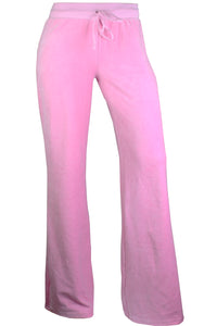 Pink velour sweatpants on a white background