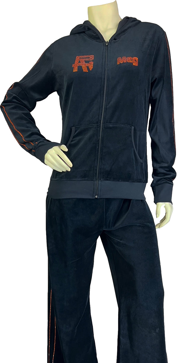 black velour hoodie and pants, rasputitsa, rhinestone, custom, sweatsuits, sweatsedo