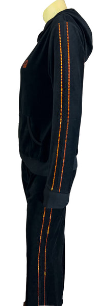 black velour hoodie and pants, rasputitsa, rhinestone, custom, sweatsuits, sweatsedo