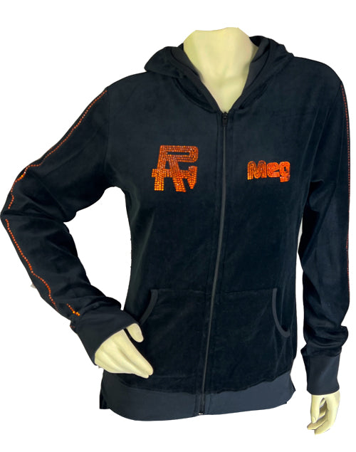 black velour hoodie and pants, rasputitsa, rhinestone, custom, sweatsuits, sweatsedo