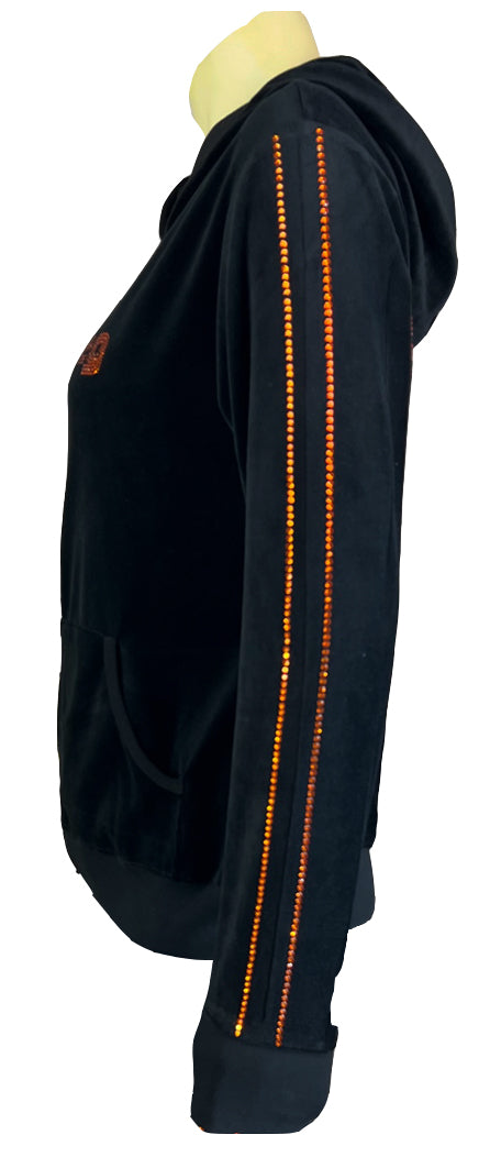 black velour hoodie and pants, rasputitsa, rhinestone, custom, sweatsuits, sweatsedo