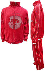 velour, tracksuit, rhinestone stocking, Christmas, party, fun, sweatsuit, holiday, festive, custom embroidery, custom rhinestones, ugly christmas sweater