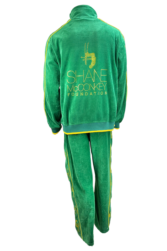 shane mcconkey, velour, tracksuit, sweatsuit, apres ski, custom rhinestones, embroidery, jacket, pants