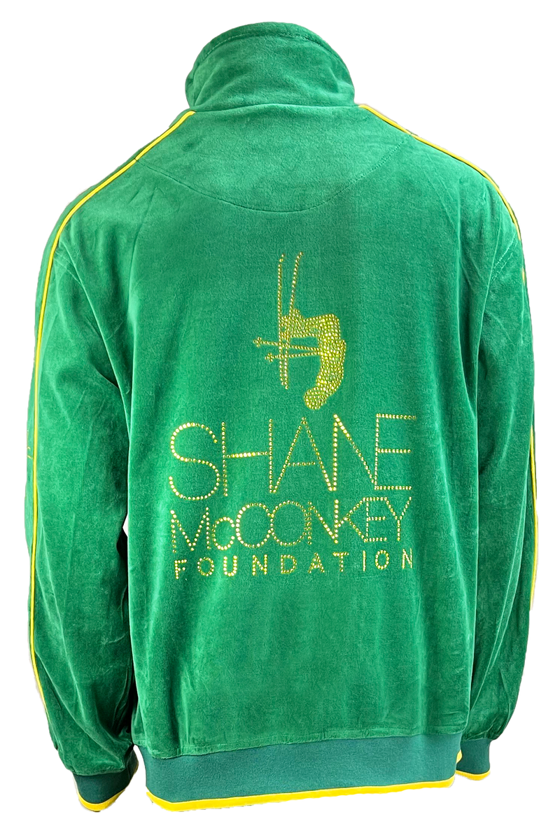 shane mcconkey, velour, track jacket sweatshirt, apres ski, custom rhinestones, embroidery, jacket