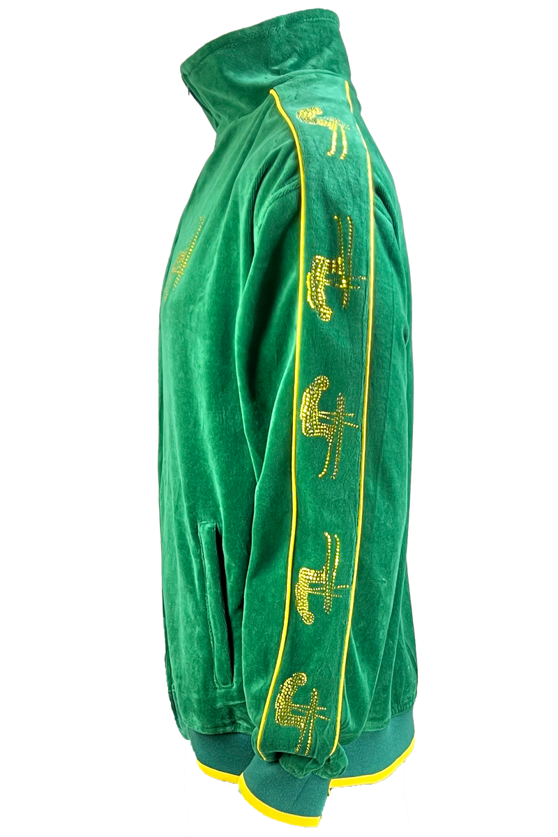 shane mcconkey, velour, track jacket sweatshirt, apres ski, custom rhinestones, embroidery, jacket