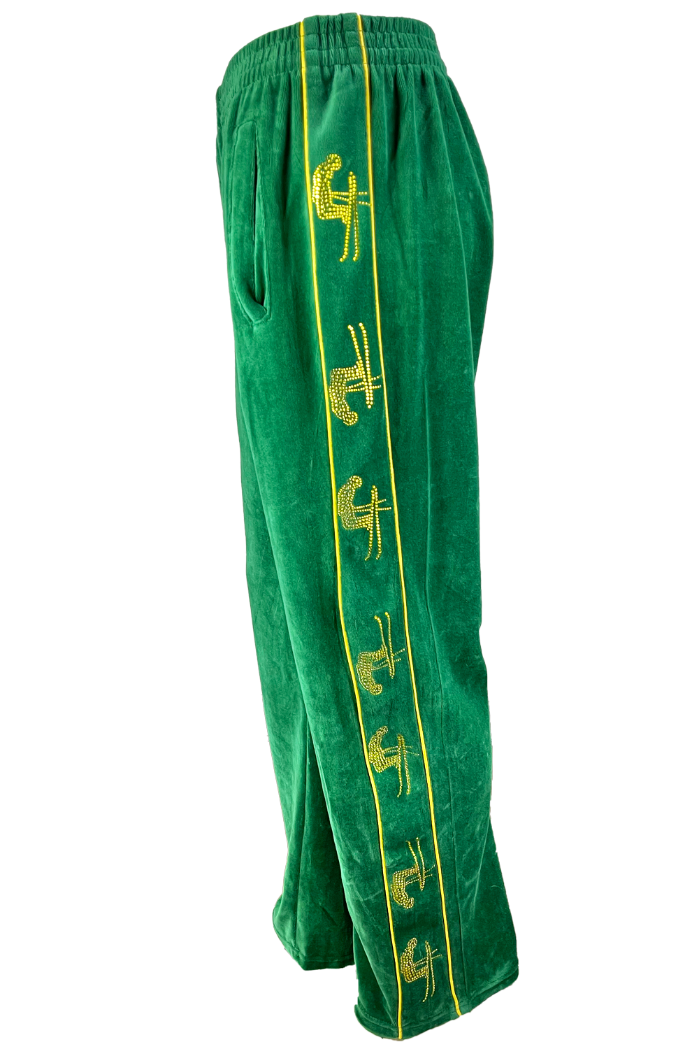 shane mcconkey, velour, trackpants, sweatsuit, apres ski, custom rhinestones, embroidery, pants