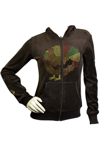 Womens hoodie, brown, velour, womens brown velour hoodie, thanksgiving, fun, track jacket, rhinestones, custom, embellish