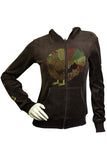 Womens hoodie, brown, velour, womens brown velour hoodie, thanksgiving, fun, track jacket, rhinestones, custom, embellish