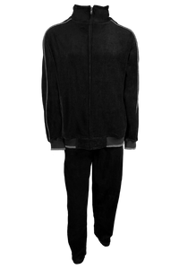 black velour tracksuit with light grey trim, custom embroidery, rhinestones, sweatsuit, jumpsuit, sweatshirt, sweat pants, track pants, track jacket, 
