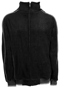 black velour track jacket with light grey trim, custom embroidery, rhinestones, sweatsuit, jumpsuit, sweatshirt, sweat pants, track pants, track jacket, 