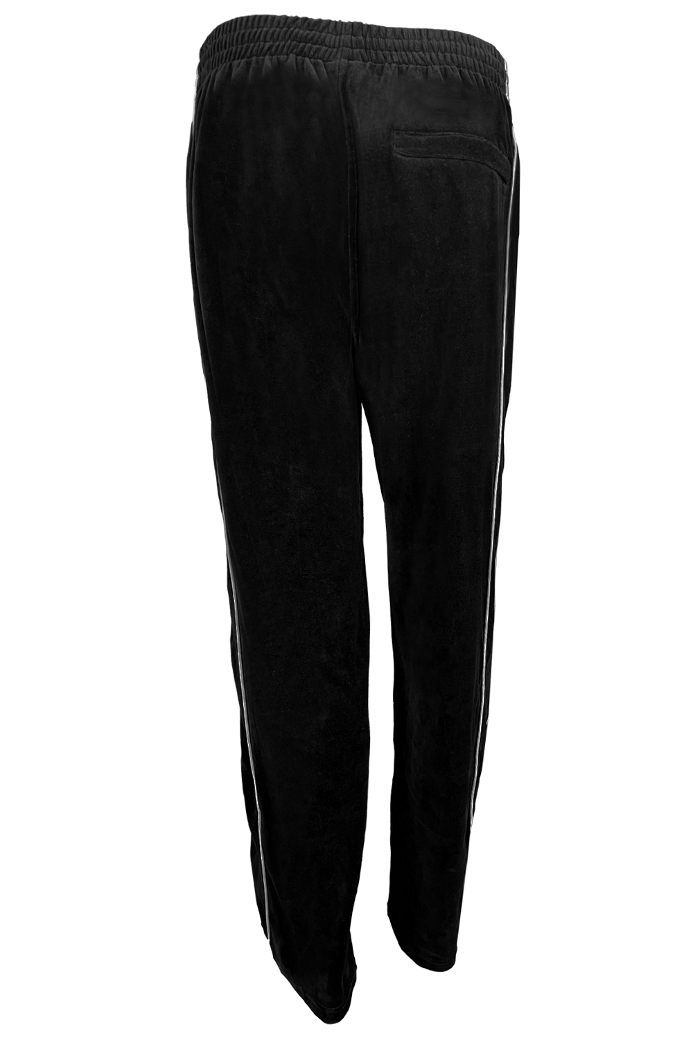 black velour track pants with light grey trim, custom embroidery, rhinestones, sweatsuit, jumpsuit, sweatshirt, sweat pants, track pants, track jacket, 