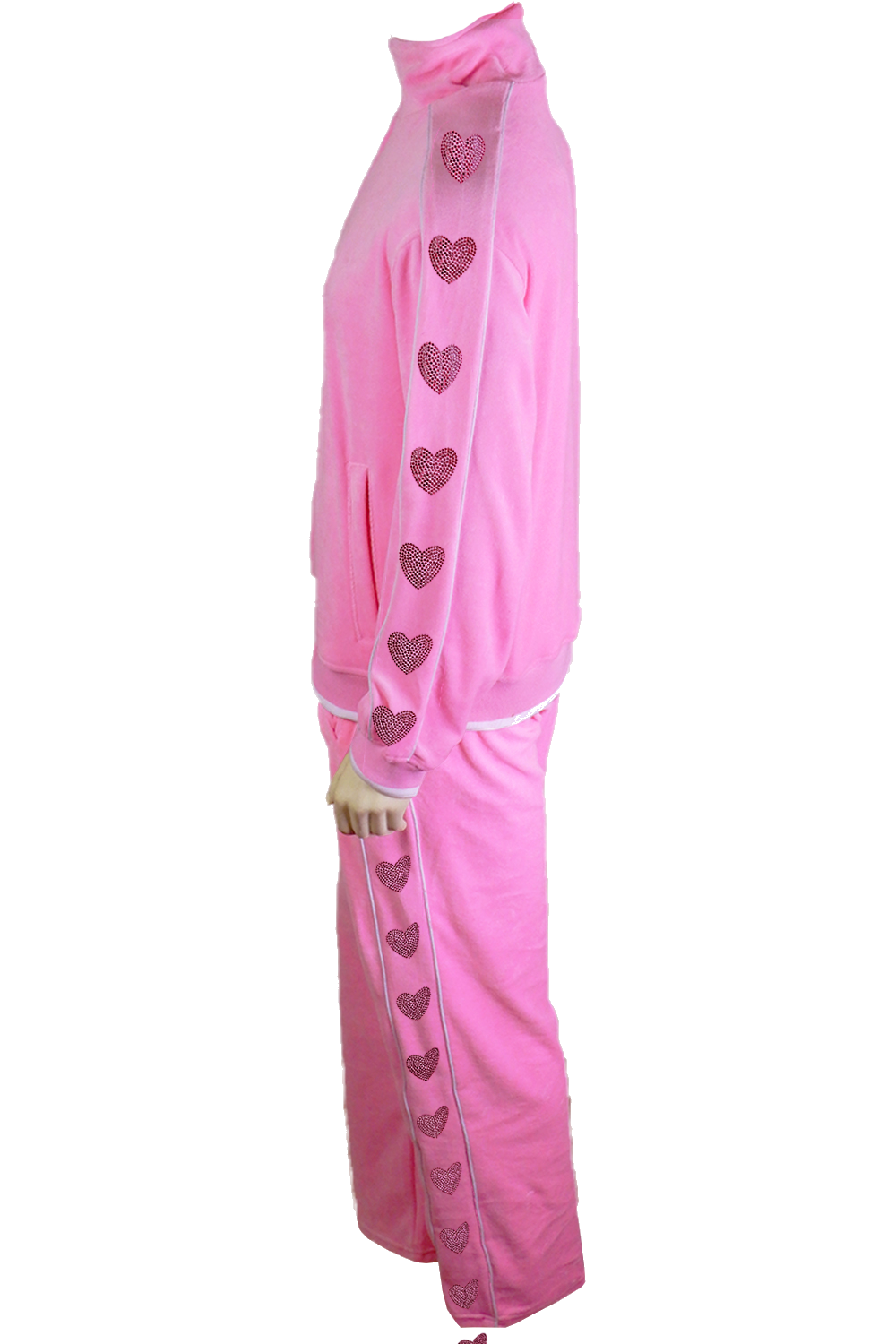pink velour with red rhinestones tracksuit, full set jacket and pants