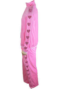 pink velour with red rhinestones tracksuit, full set jacket and pants