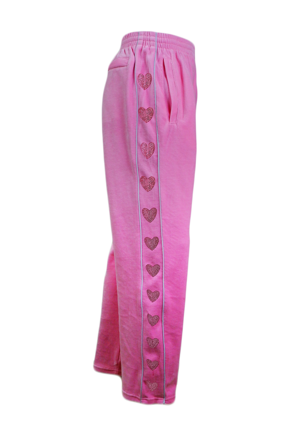 Pink pants with heart patterns on a white background