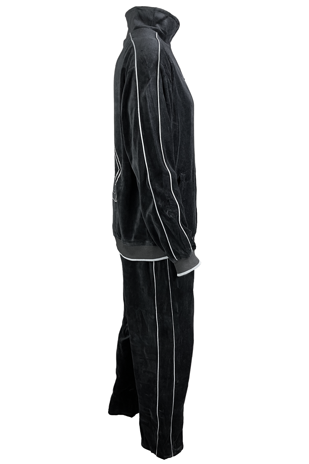 Black velour tracksuit with Volatus Winery logo embroidered on the back with custom rhinestone "coffin".  Optional embroidered callsign on the front left chest.