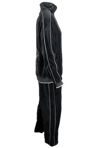 Black velour tracksuit with Volatus Winery logo embroidered on the back with custom rhinestone "coffin".  Optional embroidered callsign on the front left chest.