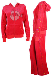 Womens red velour zip hoodie, custom rhinestones, santa clause, fit for a woman, christmas bling, custom embrodiery, zip hoodie, lounge pants.