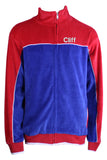 velour, usa, red, white, blue, tracksuit, sweatsuit, 2 circles consulting, custom embroidery, company swag, sweatsedo