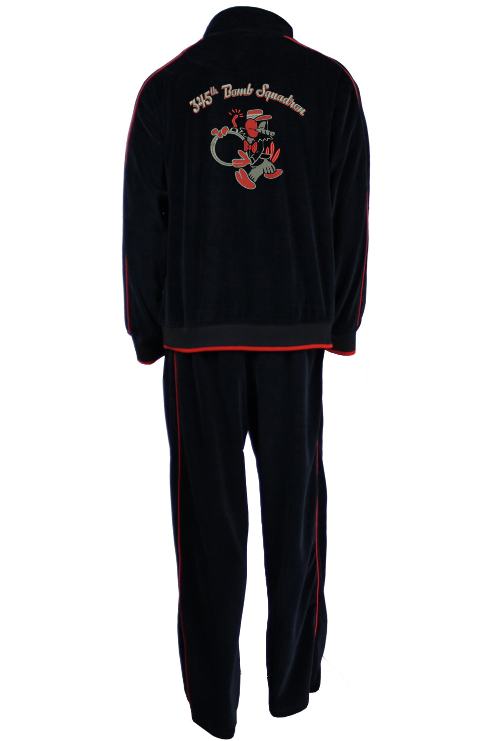 345th Bomb squadron black velour tracksuit, mens, sweatsuit, custom embroidery, Navy pilot, air force pilot, sweatsedo